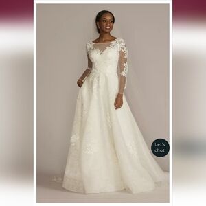 NWT Oleg Cassini High Neck Long Sleeve Illusion Neckline Wedding Dress